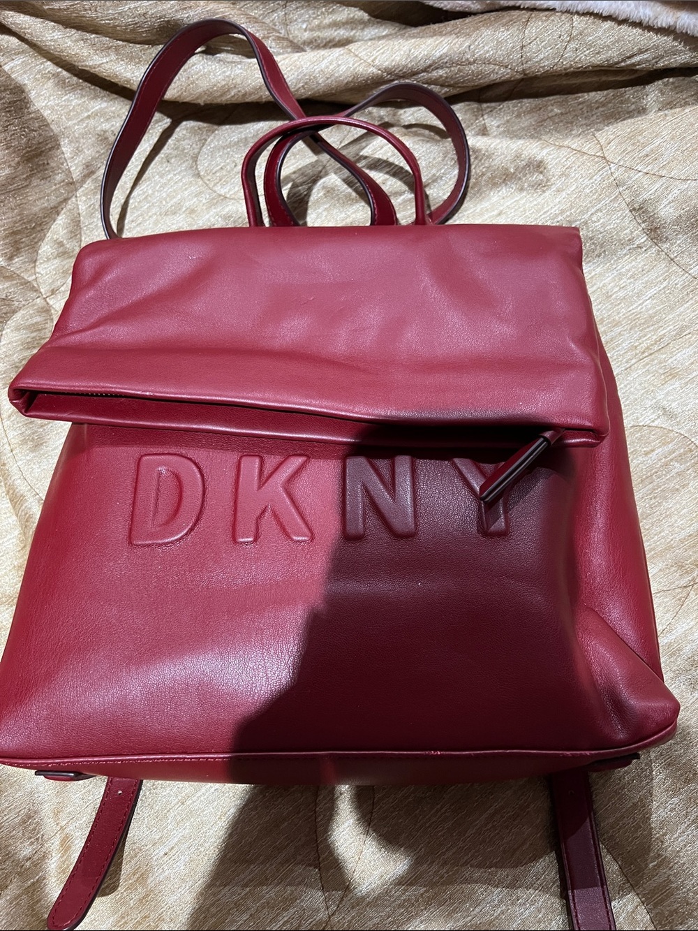 DKNY Burgundy Leather Convertible Backpack Tote